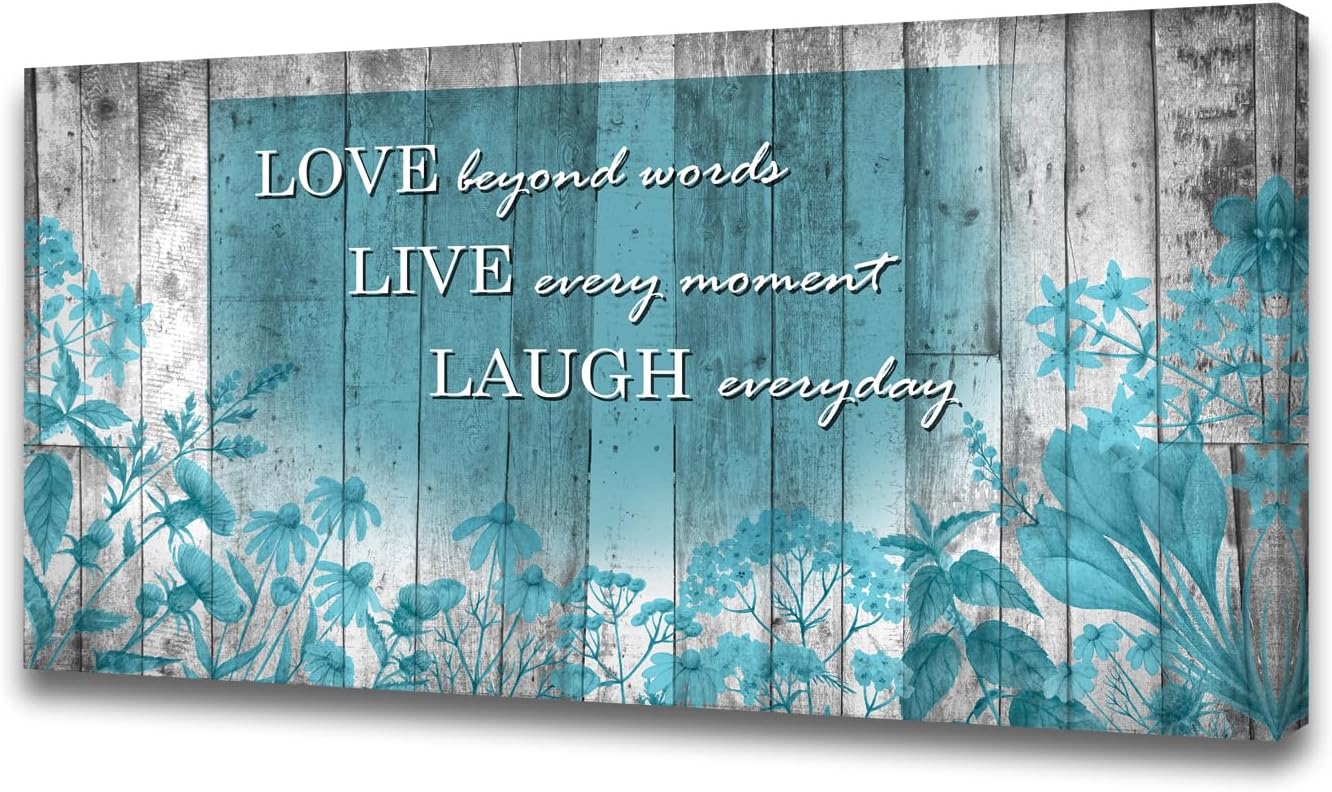 Cao Gen Decor Art S07062 Wall Art Motivational Quotes Canvas Prints 1 Panels Teal Flowers Abstract Pictures Paintings Stretched and Framed for Living Room Bedroom Kicthen Office Artwork