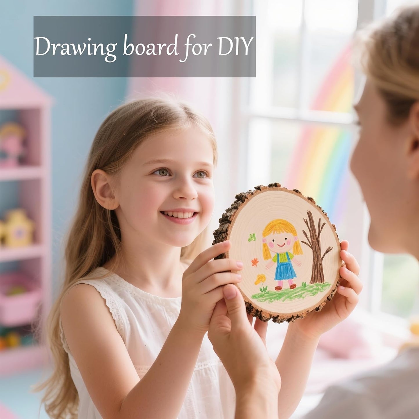 Unfinished Natural Wooden Slices 40 Pcs 3.2-4 Inch Wood Circles for Crafts DIY Christmas Ornament Craft Wood Kit with Bit,Blank Round Wood Slice with Bark for Art,Painting,Party (40)