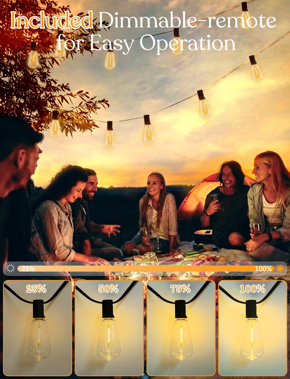 150 FT Outdoor String Lights for Outside – LED Patio Lights Waterproof with Dimmer Remote – Hanging Lights Shatterproof ST38 Vintage Edison Bulbs Porch Backyard Cafe Bistro