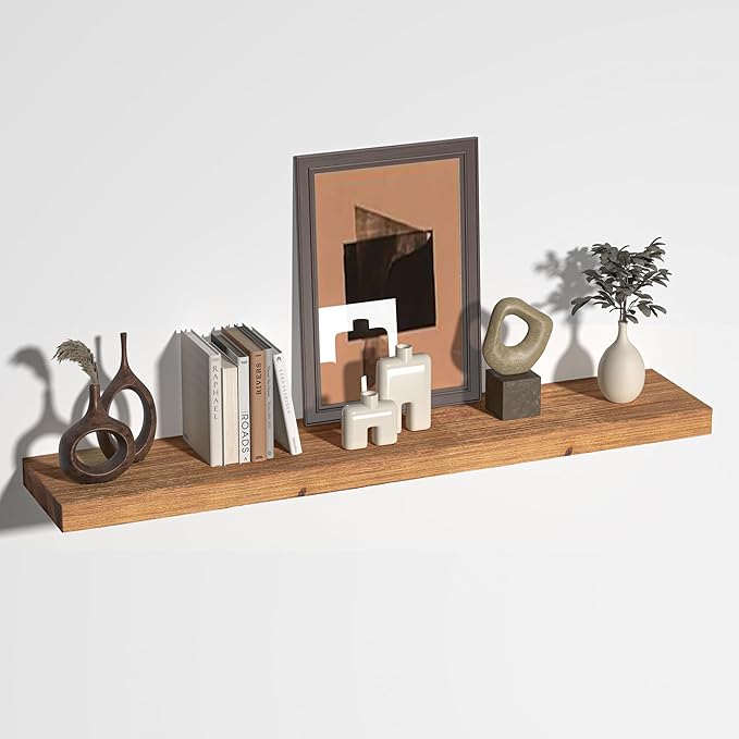 Floating Shelves for Wall, USA-Sourced Fir Wood 48 Inch Wall Shelves Set of 1, Natural Rustic Solid Wooden Floating Shelves Wall Mounted, Nursery Book Storage Shelf, Display Shelf for Bathroom