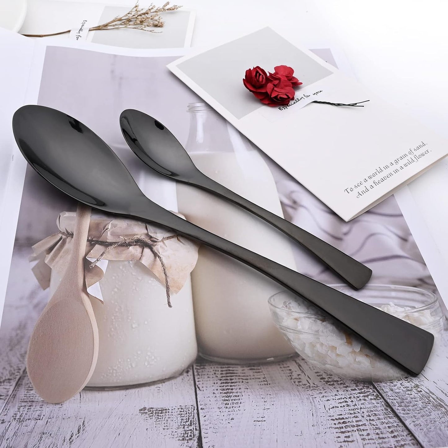 24-Piece Black Flatware, Mirror 18/10 Stainless Steel Modern & Luxury Dinnerware Set With Serrated Steak Knife Teaspoon For Daily Use or Dinner Party Restaurant - Service For 4