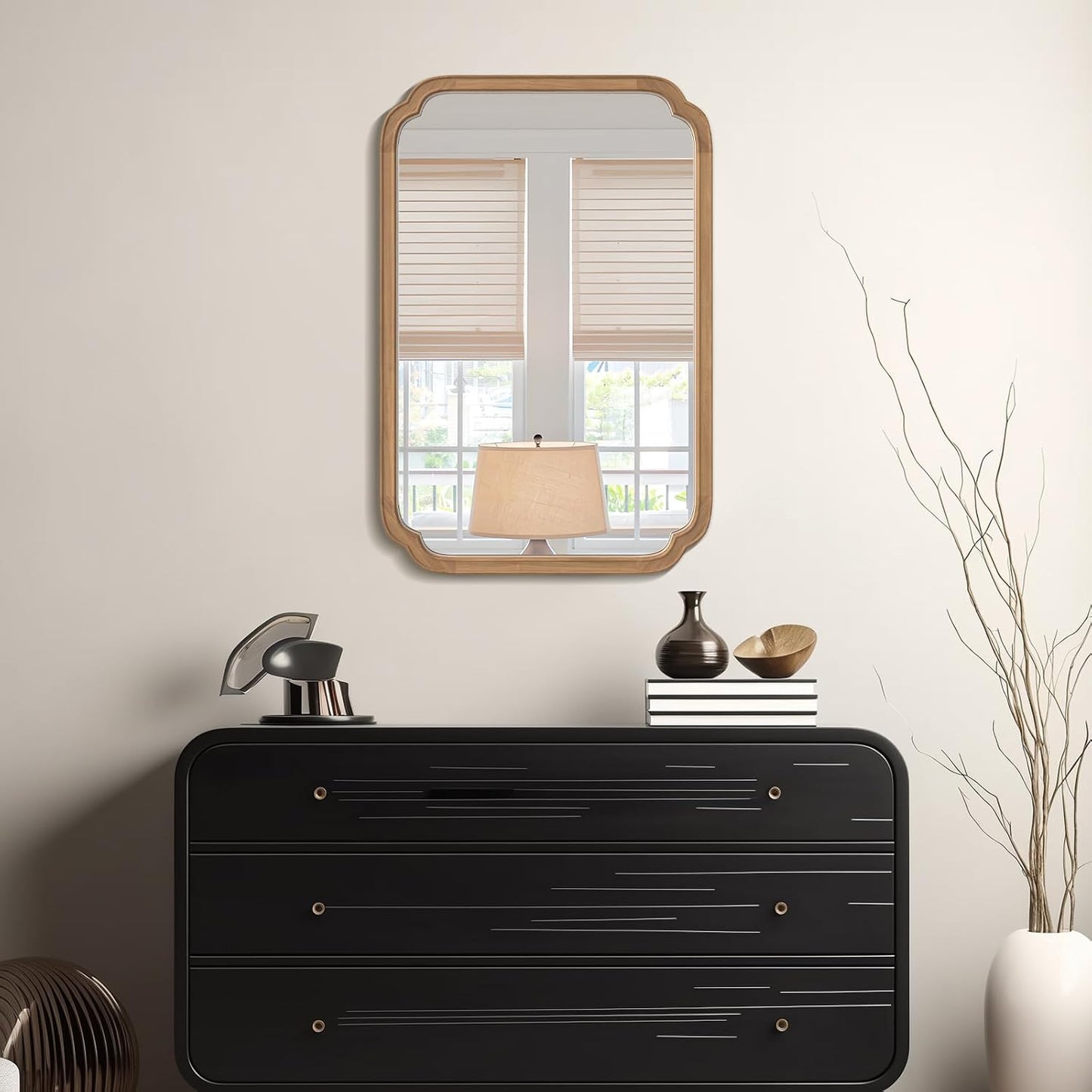 WallBeyond 24" x 36" Rounded Corner Arch Wall Mirror with Wood Frame for Entryway, Living Room or Bedroom Home Decor - Light Woodgrain [24" x 36" Honey-Colored]