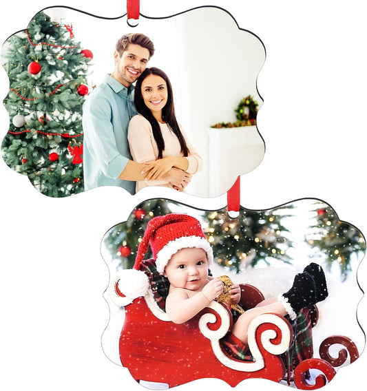 2 Pack Personalized Christmas Ornaments 2025 Wood Custom Photo Text Hanging Ornament for Christmas Tree Decorations, First Christmas Engaged/Married, New Home, Baby's First Christmas, Memorial