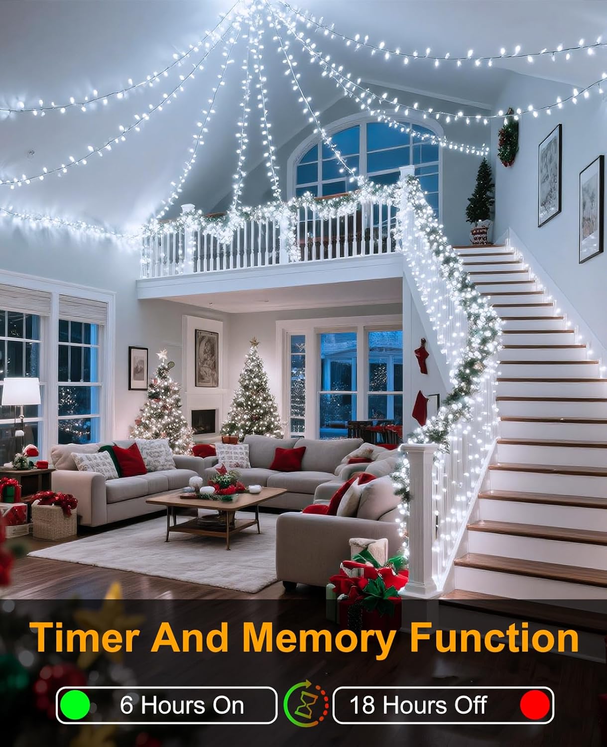 Christmas String Lights, 80FT 240 LED Connectable Christmas Lights Outdoor Green Wire with 8 Modes, Plug in Waterproof Christmas Decorations Indoor for Patio Tree Garden, White