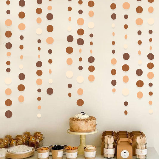 Ombre Brown Party Decorations Polka Dots Garlands Cream Tan Brown Boho Hanging Paper Circle Dots Streamer for Neutral Rustic Cowboy Western Teddy Bear Birthday Baby Shower Wedding Woodland Party Decor