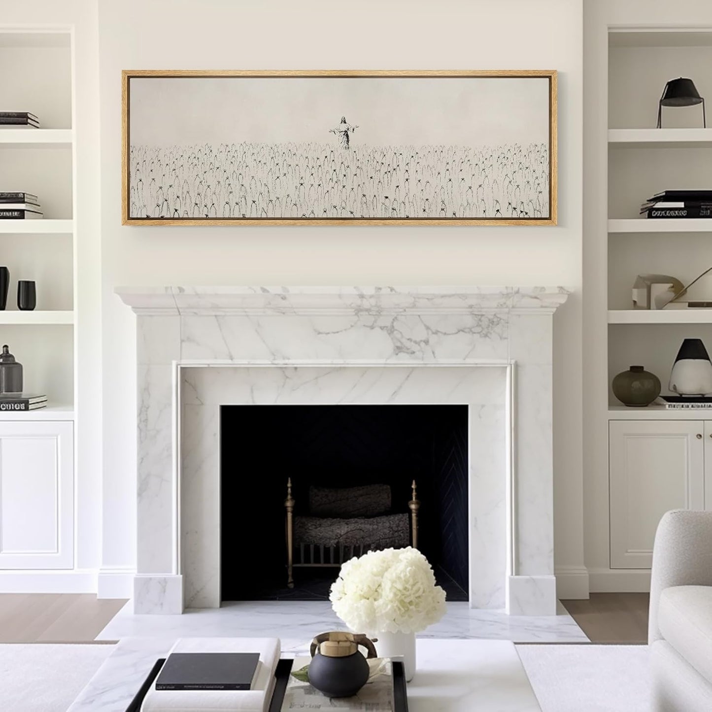 MUDECOR Large Framed Canvas Print Wall Art Jesus Among The People Monochrome Religious Illustrations Decorative Colorful Multicolor for Bedroom - 60"x20"