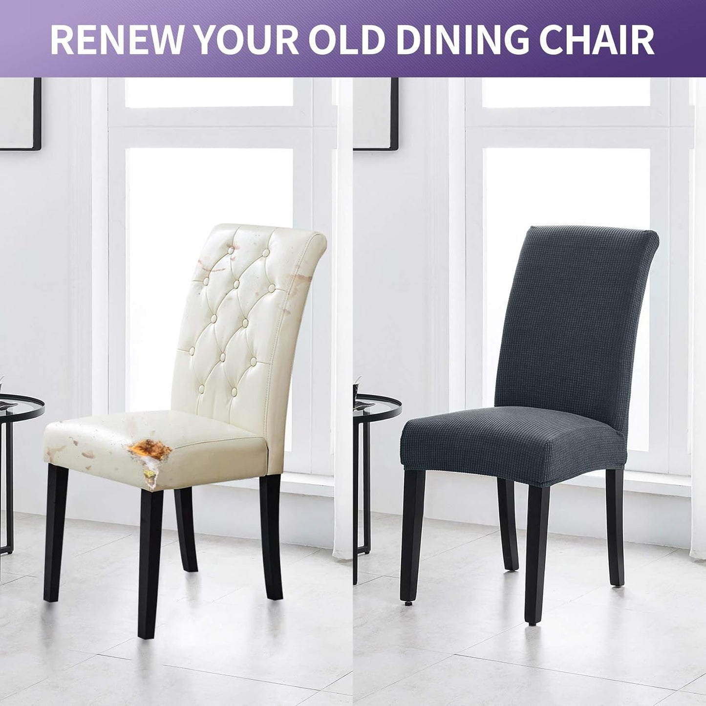 Joccun Chair Covers for Dining Room Set of 4, Dining Chair Slipcovers Stretch Dining Room Chair Covers Seat Protector,Washable Parsons Chair Cover for Home,Hotel,Banquet(Gray,4 Pack)