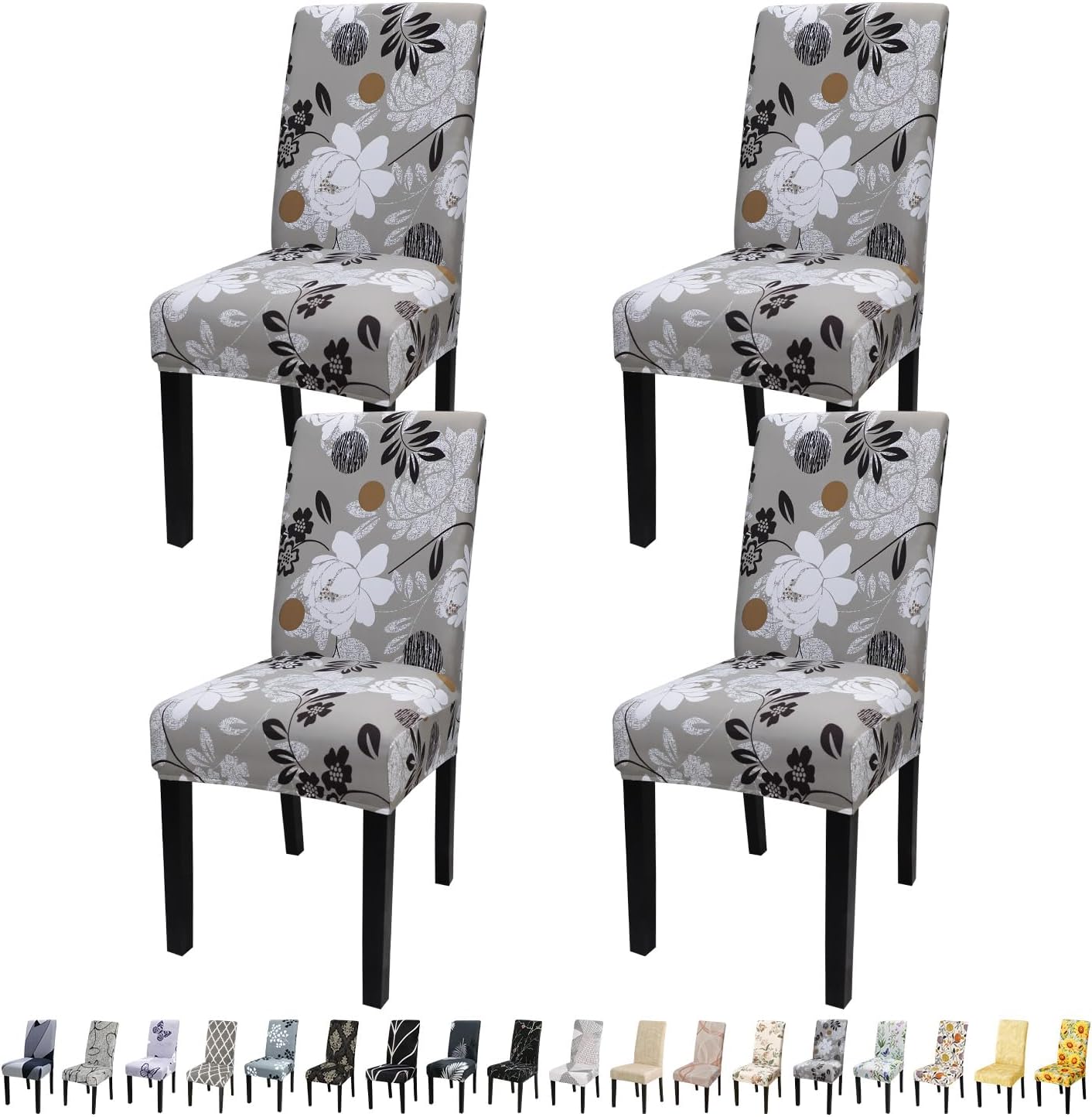 JQinHome Chair Covers for Dining Room Set of 4, High Stretch Removable Washable Parsons Chair Slipcover for Home Party Hotel Wedding Ceremony (Flower,4PCS)