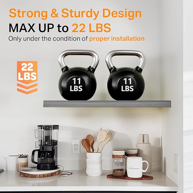 BAYKA Floating Shelves for Wall, Wall Mounted Rustic Wood Shelves for Bathroom, Bedroom, Living Room, Kitchen,Small Hanging Shelf for Books/Storage/Room Decor (Grey, Set of 3, 15.7in)