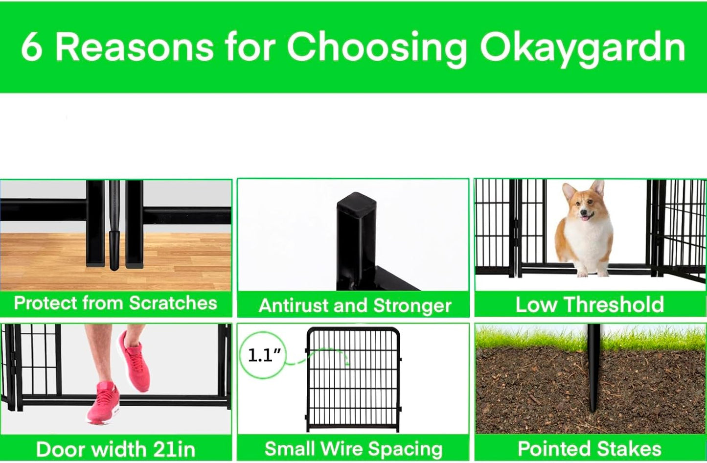 32 in(H) Dog Fence Outdoor For Yard, 21 in Wide Low Threshold Gate, 12 Panels Total 26.6 Ft(L) Fencing For Garden Beds, Animal Barrier Fence, Dog Pen Indoor or Outdoor,Landscape Fence Border