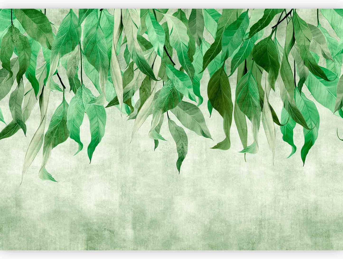 artgeist Wall Mural Hanging Leaves 77x55 in - Peel and Stick Self-Adhesive Wallpaper Removable Large Sticker Foil Wall Decor Print Picture Image Design Nature Botanical Concrete Green b-C-10146-a-a