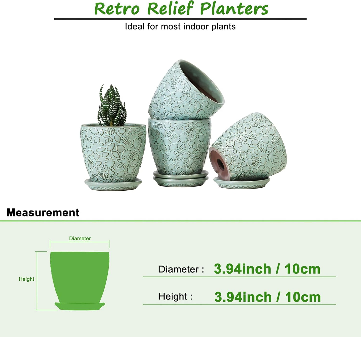 Succulent Planter for Indoor Plants, 4 Inch Small Ceramic Plant Pot with Drainage Holes and Saucers, Flower Pots for herb - Set of 4