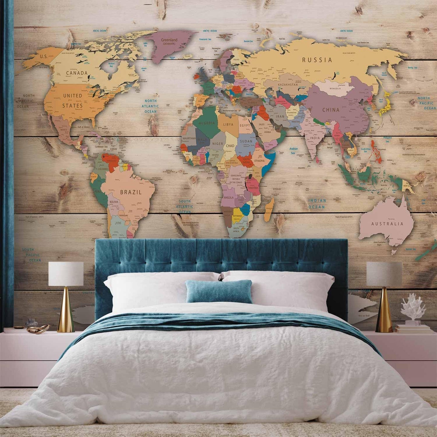 artgeist Premium Wall Mural World Map 98x69 in - XXL Non-Woven Wallpaper Fleece Wall Decor Photo Print Picture Image Design Home Map of The World k-B-0009-a-b