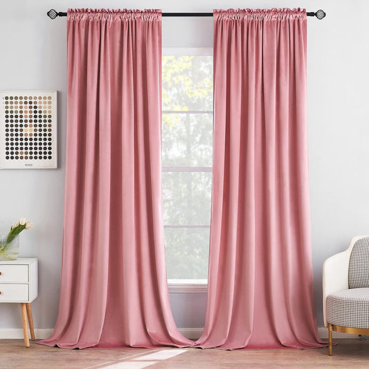 MIULEE Blush Pink Velvet Curtains Thermal Insulated Blackout Curtain Drapes for Bedroom Living Room Darkening 108 Inches Long Curtains Panels Rod Pocket Set of 2