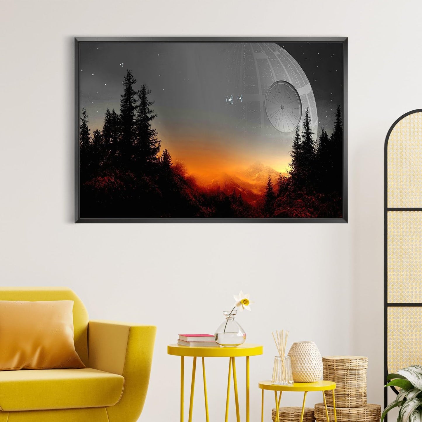Death Star Inspired Canvas Print Wall Art | Futuristic Space Station Artwork | Smooth Surface Home Decor – Various Sizes (18in x 12in Gallery Wrapped)