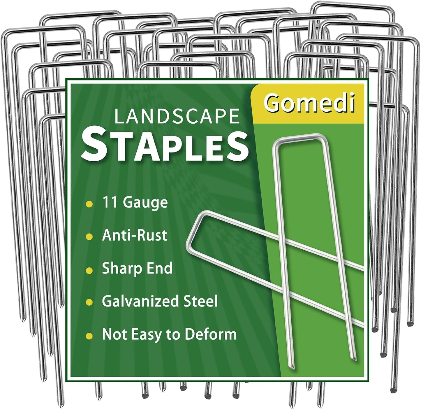Landscape Staples Galvanized 8 Inch 60 Pcs, Metal Garden Stakes 1.6 Inch, Garden Staples for Lawn 11 Gauge