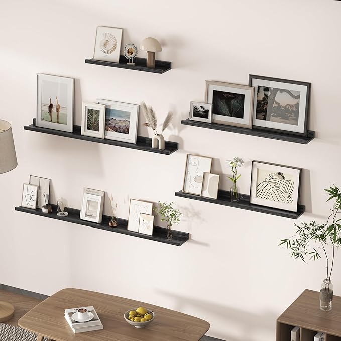 Floating Shelves for Wall, Picture Ledge Shelf 24 Inch Solid Wood Set of 2, Rustic Wall Shelves with Lip, Kids Bookshelf, Photo & Picture Live Edge Floating Shelves for Bedroom, Living Room, Kitchen