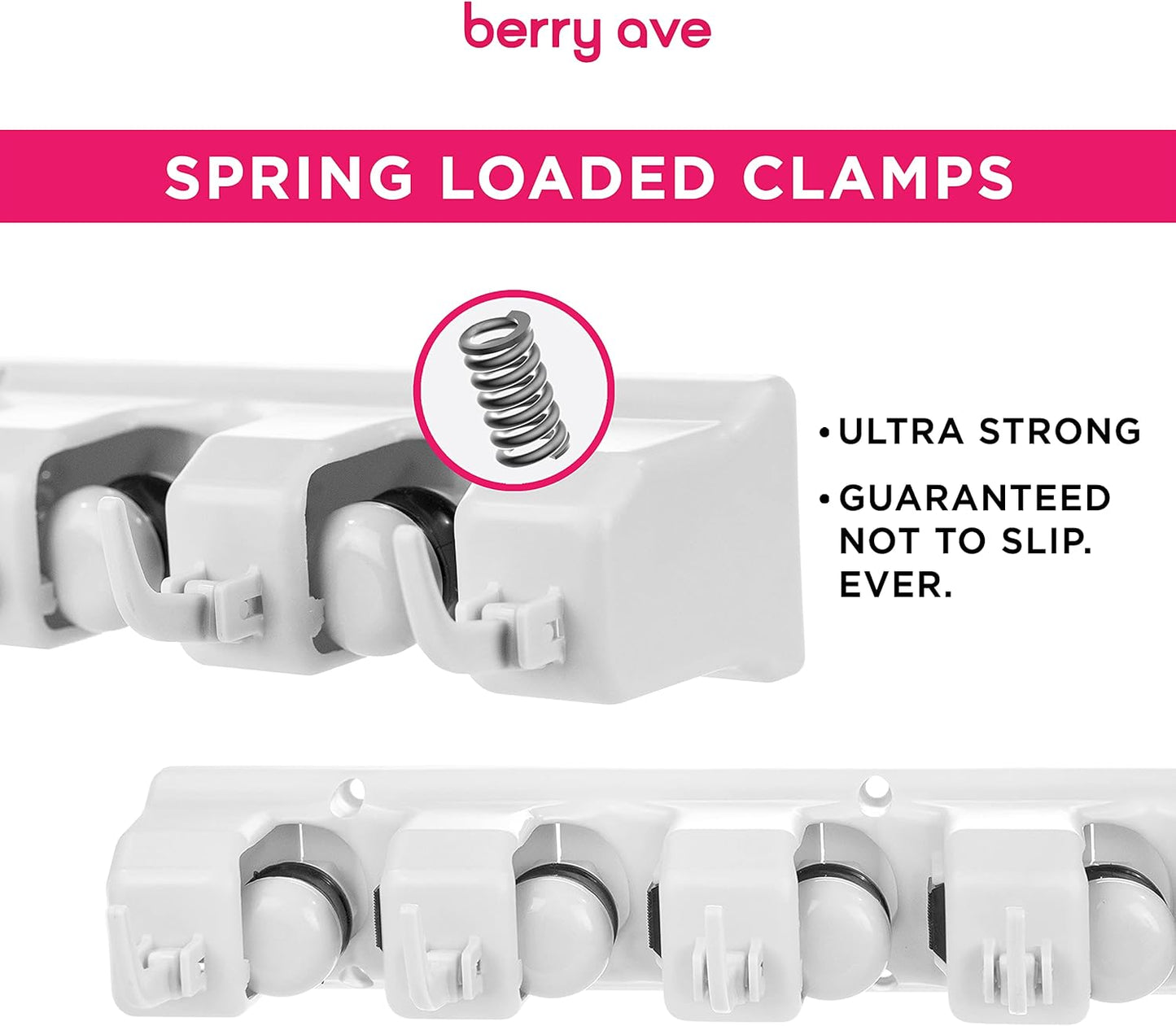 Berry Ave Broom Holder and Garden Tool Organizer Rake or Mop Handles Up to 1.25-Inches (White, 2pk)