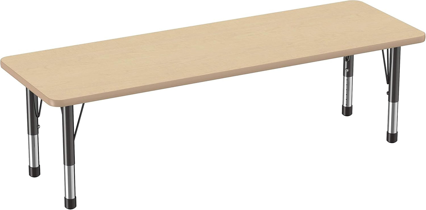 FDP Rectangle Activity School and Classroom Kids Table (24 x 72 inch), Chunky Toddler Legs, Adjustable Table Height 15-24 inches - Maple Top and Maple Edge