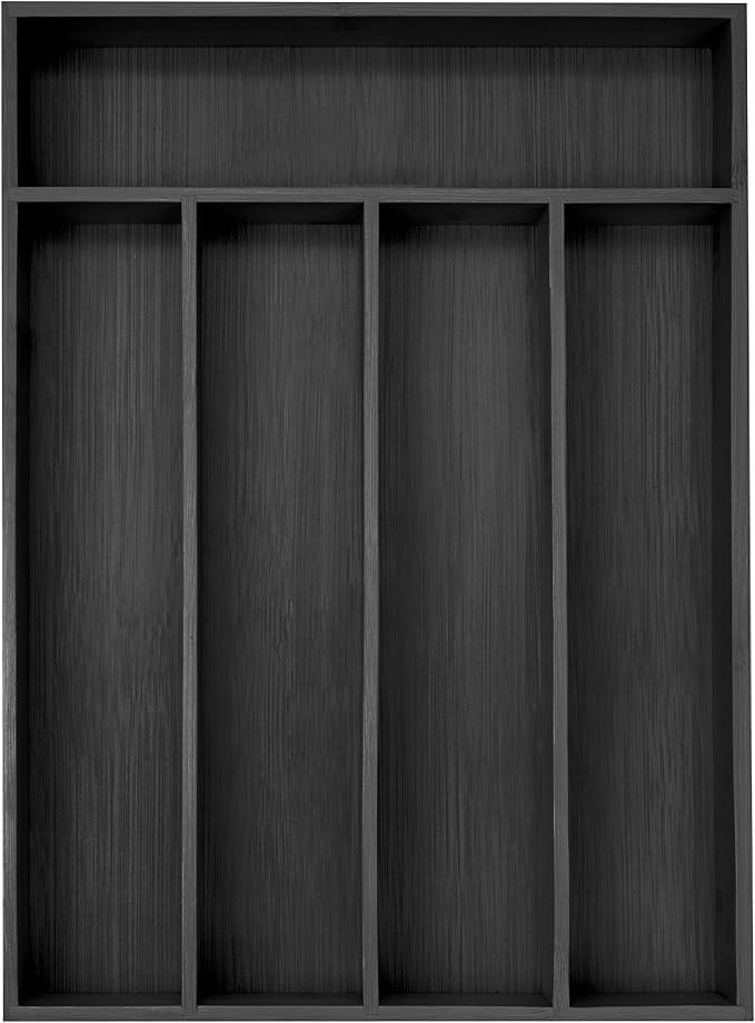 Bamboo Silverware Holder - Drawer Organizer with 5 Slots (Black)