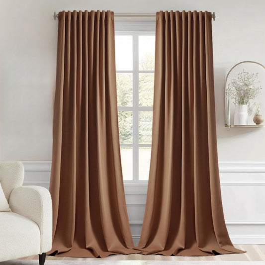 MIULEE Back Tab Blackout Curtains 96 Inch Long 2 Panels Set for Living Room Bedroom, Rod Pocket/Pinch Pleated Long Thermal Insulated Room Darkening Floor to Ceiling Drapes, W52xL96, Cappuccino Brown
