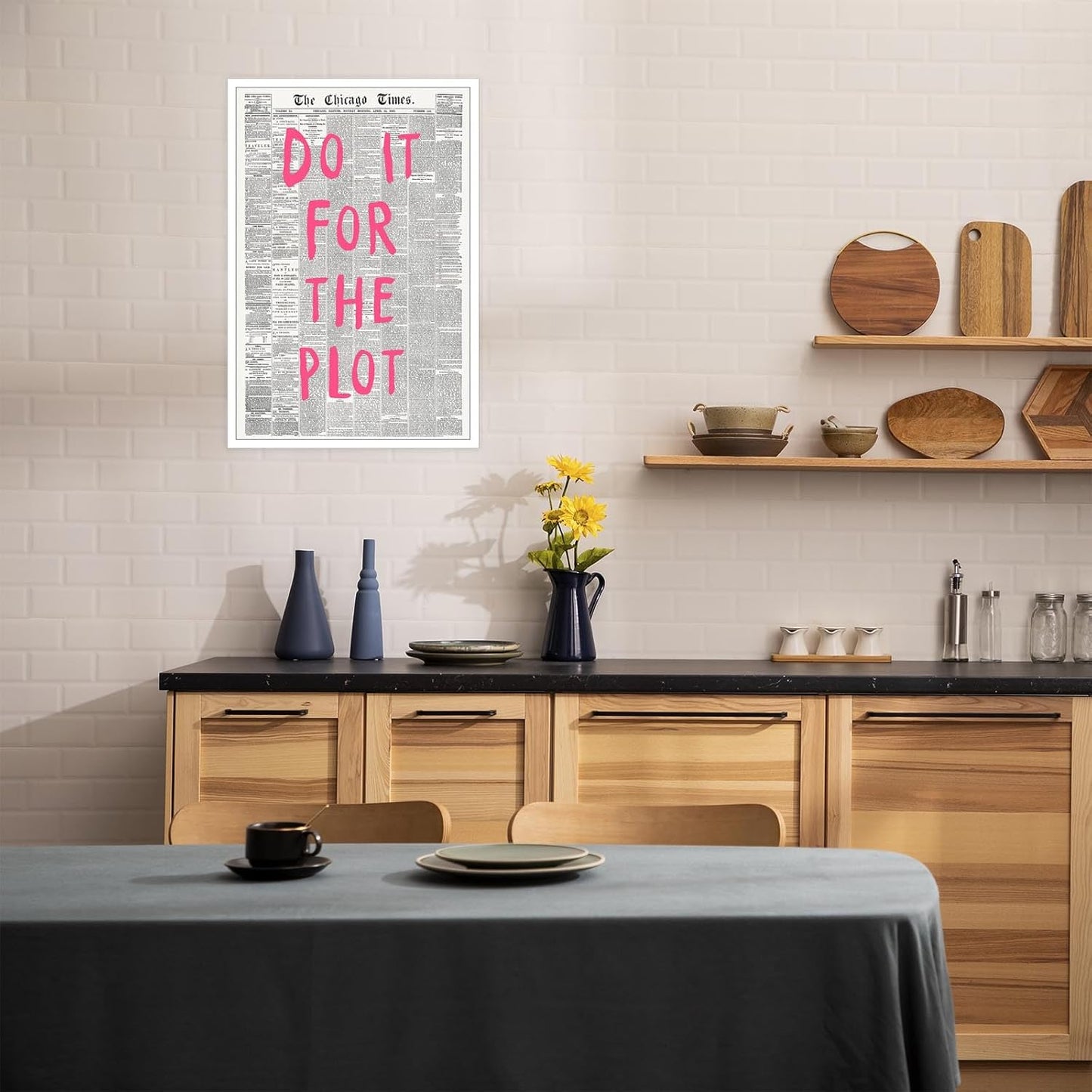 Liyark Retro Black And White Chicago Newspaper Poster Pink Trendy Preppy Apartment Art Motivational Affirmation Do It For The Plot Prints For Home Bedroom Living Room Wall Decor 12x16in Unframed