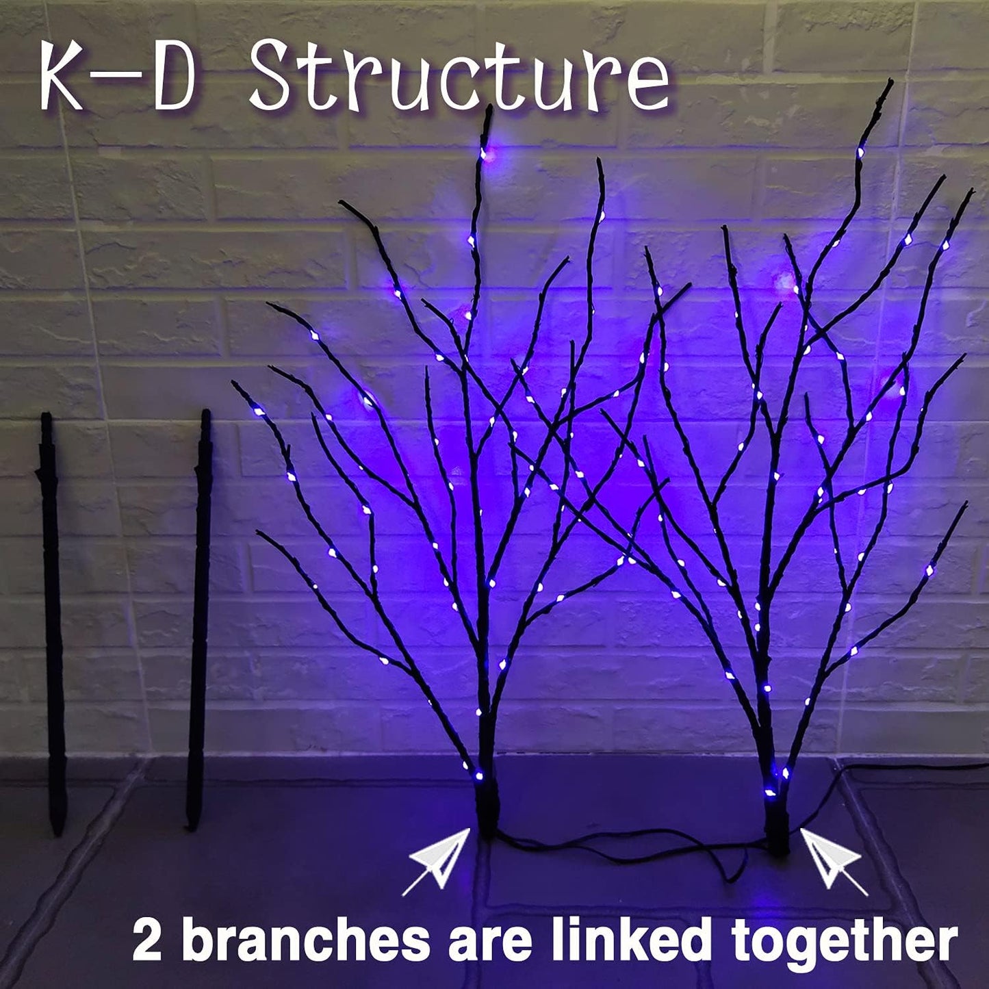Fudios Halloween Lighted Branches with Timer 100 LED Purple Fairy Lights 32IN, Artificial Black Branch Lights for Halloween Battery Operated Home Decor Indoor Outdoor Use