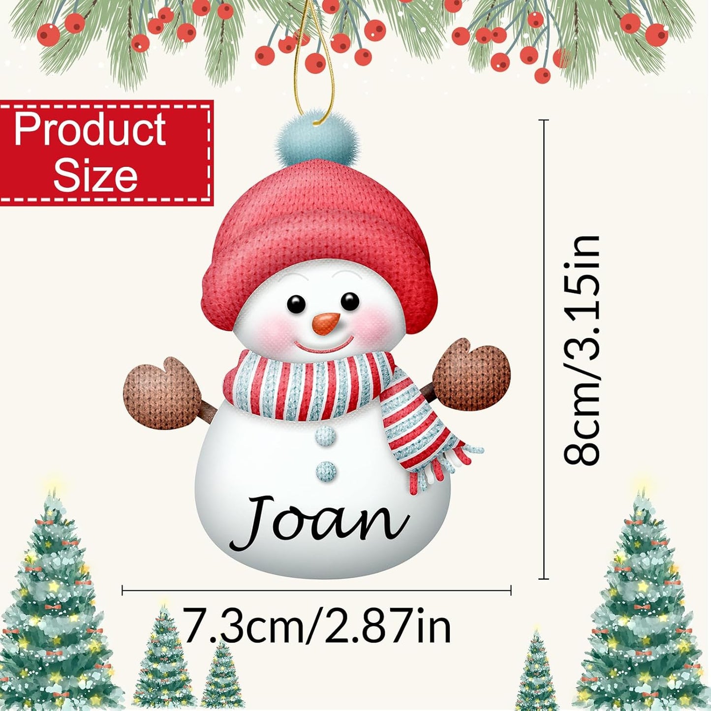 Personalized Christmas Ornaments with Names Snowman Custom Family Ornament Customized Xmas Tree Hanging Wood Decoration Gift 3.15"（8cm） Blue