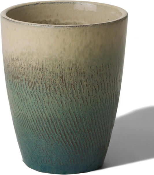 Emissary Bullet 9.5 in. Bayside Green Ceramic Round Planter (9.5 in. L x 9.5 in. W x 12 in. H) with Drainage Hole