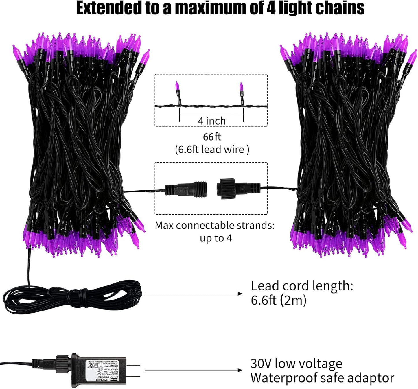 Minetom Halloween String Lights Outdoor, 66Feet 200 Led Purple Lights with 8 Lighting Modes for Halloween Garden Christmas Xmas Tree Lights Decor(Purple)