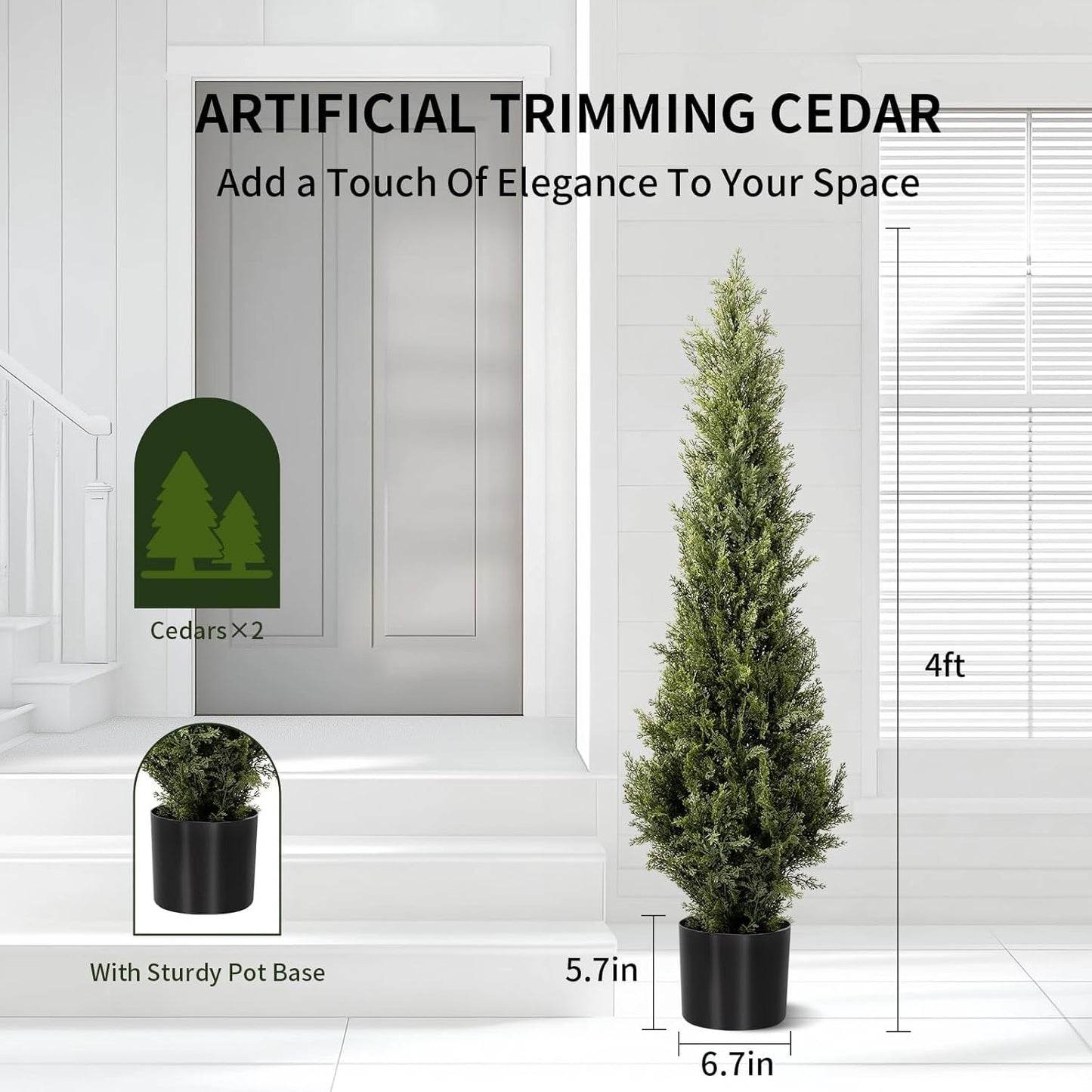 Artificial Cedar Topiary Trees 2 Set, Realistic Fake Cypress Tree Tall Faux Pine Shrubs Plants Artificial Cypress Trees for Home Offices Porch Decor (Cedar Topiary Trees, 5FT)