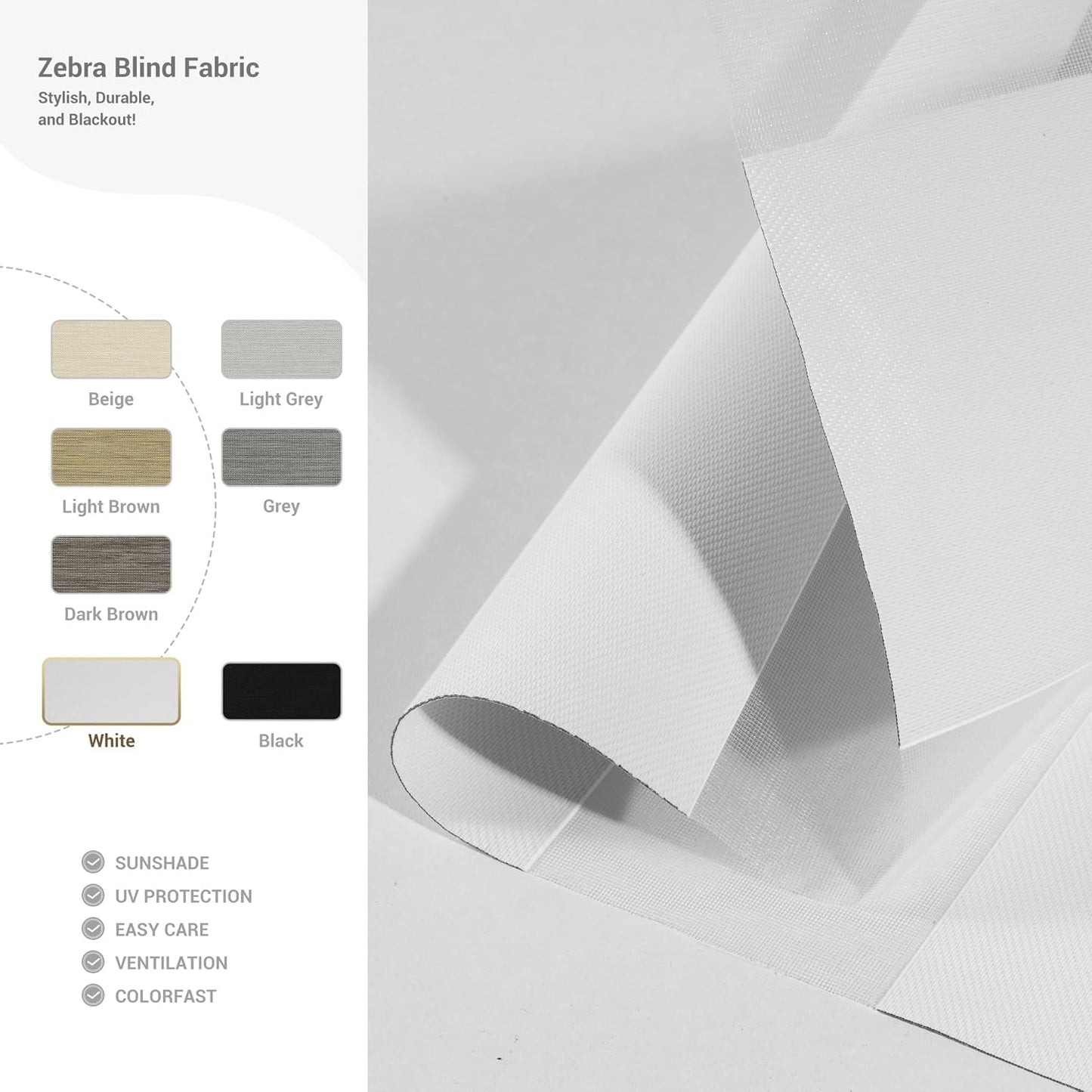 Cordless Zebra Blinds for Windows, Blackout Interior Blinds,Easy to Install,UV Protection,for Offices and Home,Custom Roller Shades, Solid White, 54" W x 36" H