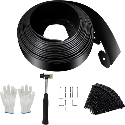 Landscape Edging - 3 Inch x 33FT Garden Border with 100 PCS Spikes, Plastic Lawn Edging for Flower Bed, Pathway and Yard(Black)