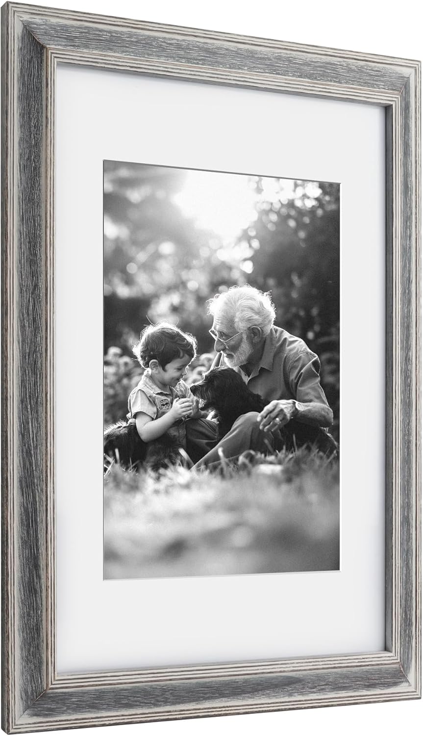 Yaetm 11x14 Rustic White Wood Picture Frame with Mat for 8x10, Weathered Solid Wood Frame with Real Glass, Distressed White Wooden Photo Frames 11 x 14 for Tabletop & Wall Mount, 2 Pack