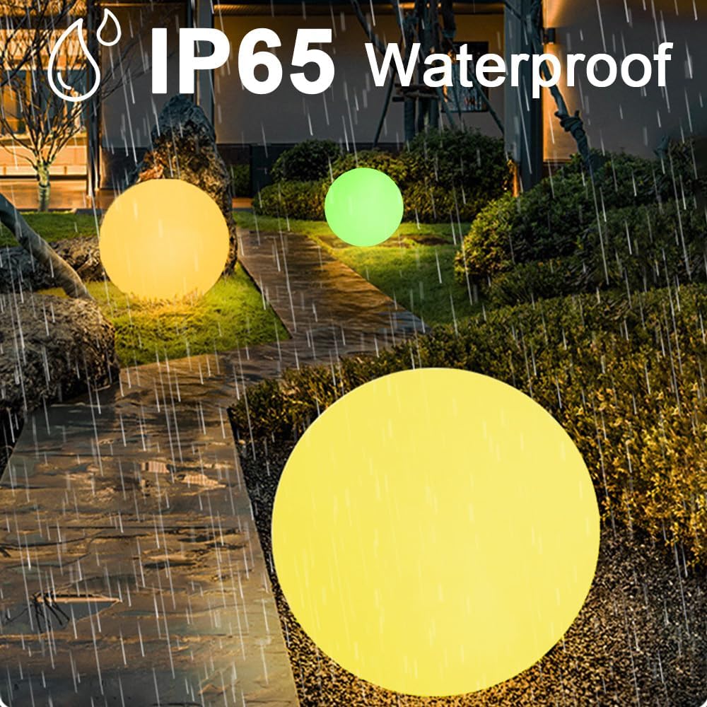 Large LED Glowing Ball Light, 20-in Outdoor LED Garden Orb Lights, Rechargeable Globe Lights RGB Color Changing Globe Floor Lamp Mood Lamp w/Remote, Waterproof Light Up Ball Light for Patio Lawn Decor