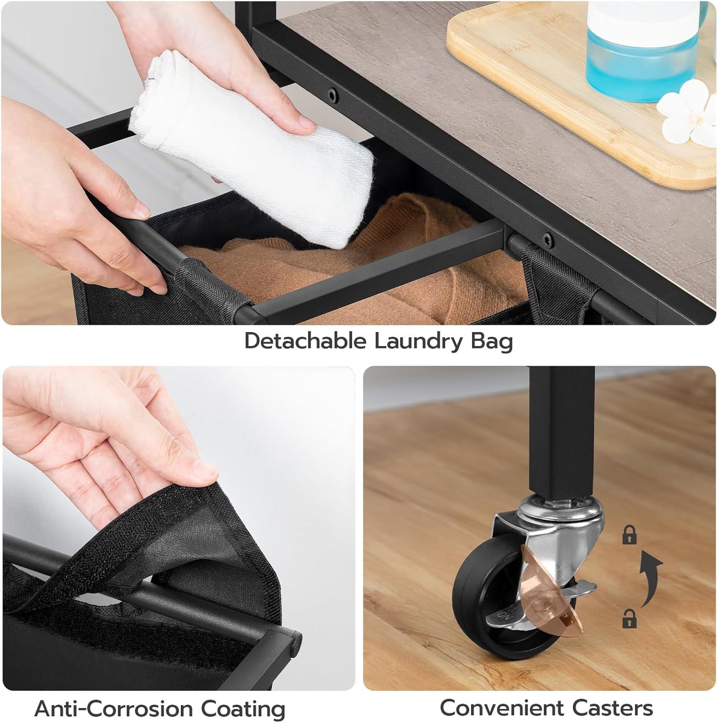 HOOBRO Laundry Sorter 3 Section, Laundry Hamper with Wheels, 3 × 11.5 Gal (43.4L), Rolling Laundry Basket, Pull-Out and Removable Oxford Fabric Bags, Greige and Black BG76XY01