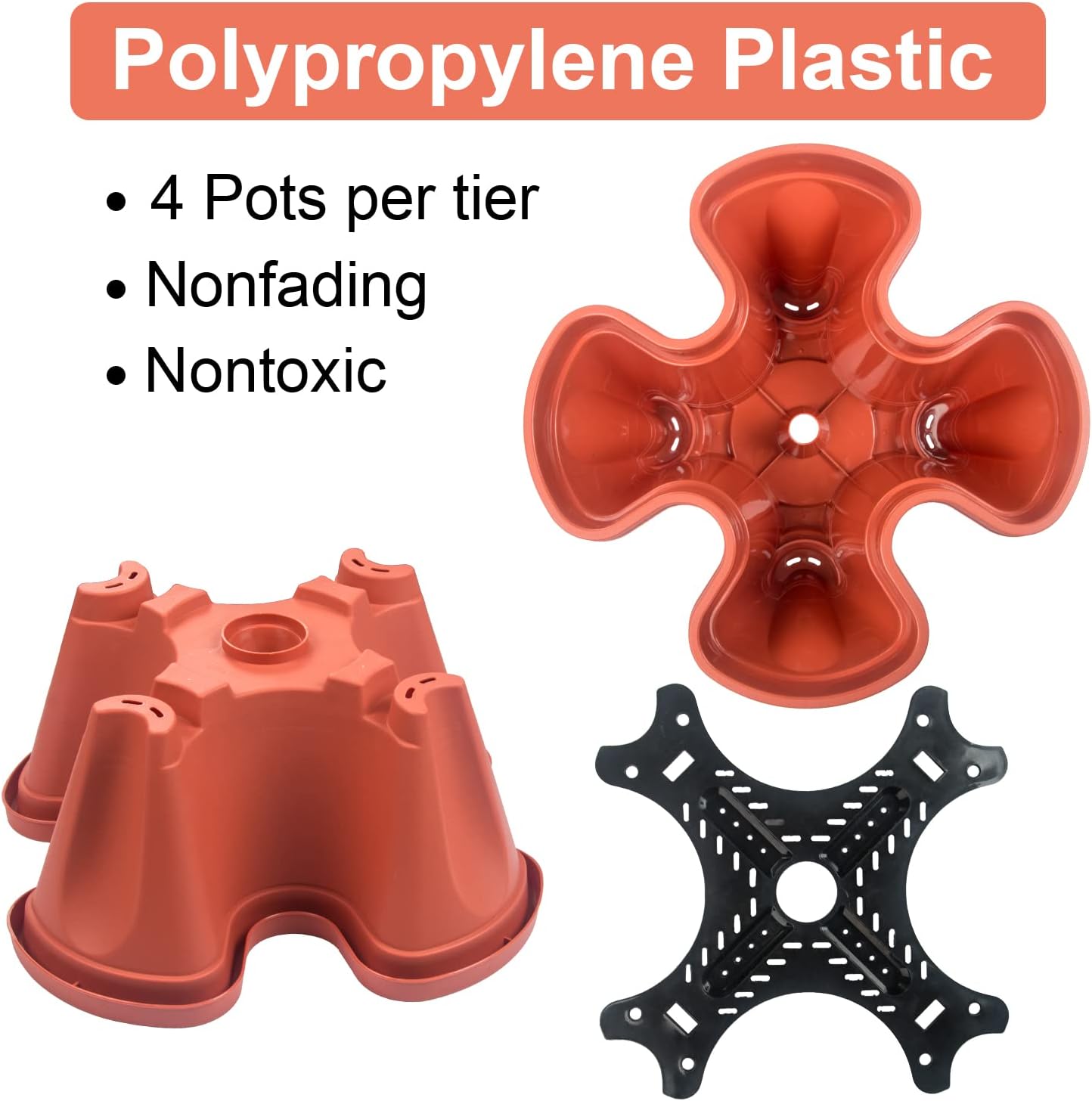 DUNCHATY Stackable Planters 3 Tier Vertical Garden Planting Tower Planters Strawberry, Herb, Flower, and Vegetable Planter Indoor Outdoor Gardening Pots with Removable Wheels and Tools, 2 Bundle