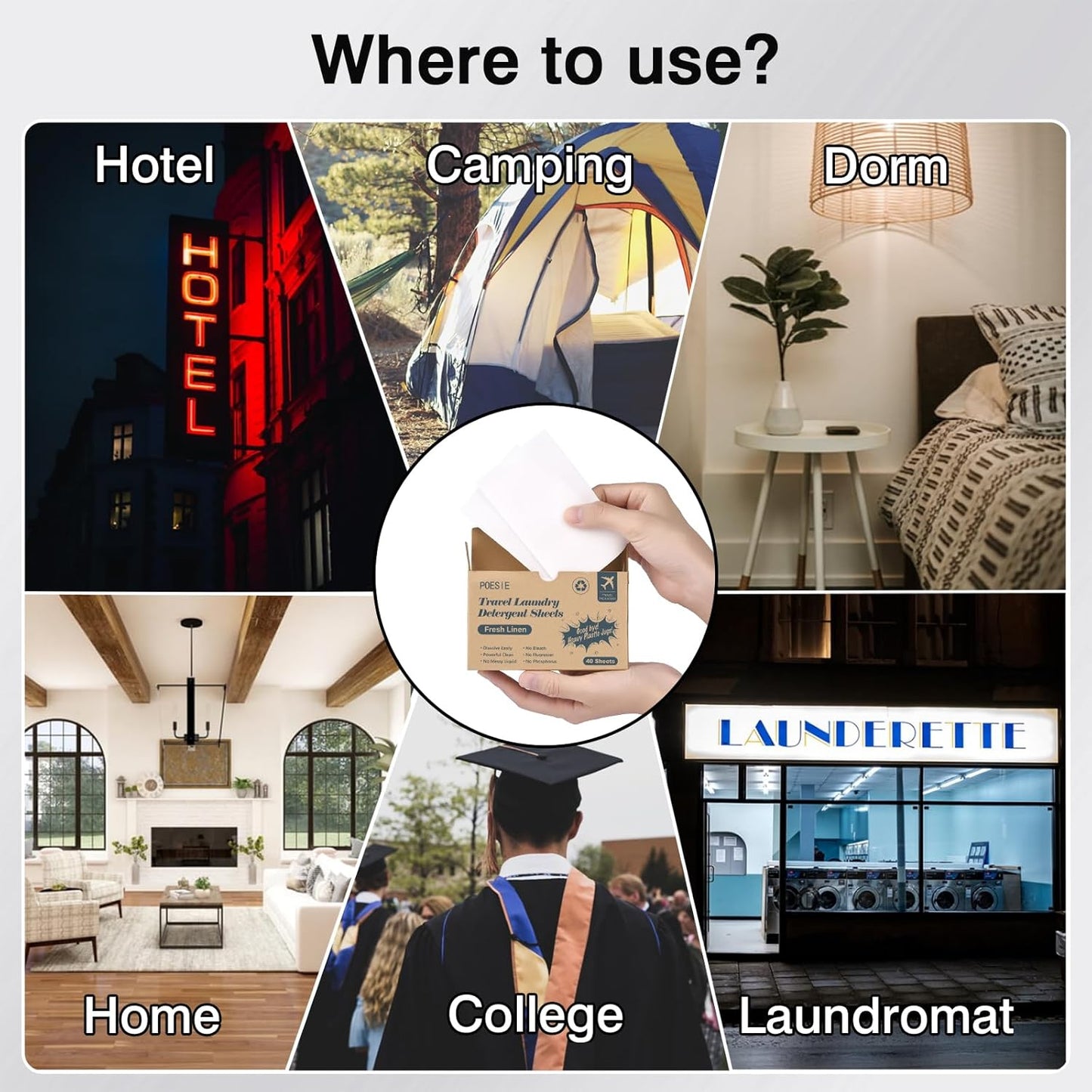 Poesie Travel Laundry Detergent Sheets Fresh Linen 40 Count Liquidless Portable No Waste Laundry Soap Sheets for Travel Dorm Home