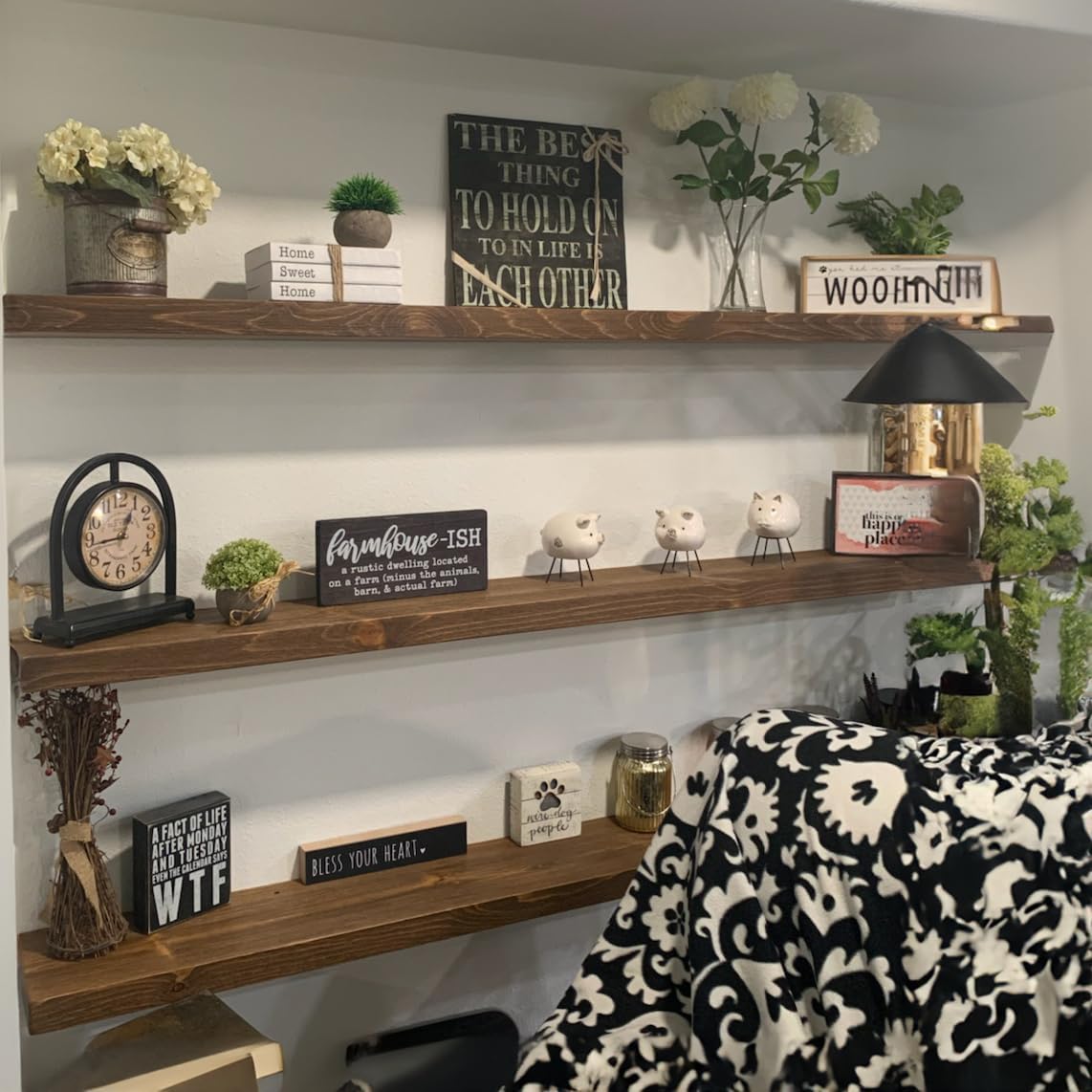 joelsantiques 72 Inch Wooden Floating Shelves for Wall - 72x12x2 in - Made of Natural Wood - Long Heavy Duty Wall Shelves for Bedroom - Perfect for Living Room, Kitchen - Medium Brown