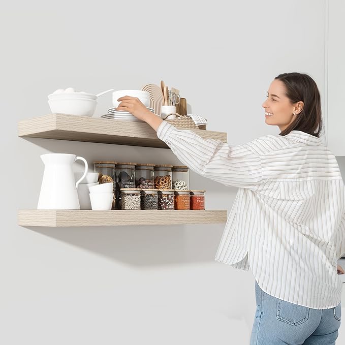 Heimlove 55 Inch Floating Shelves for Wall,10 Deep Large Grey Floating Shelf with Heavy Duty Brackets,Wall Shelf Mounted Storage & Display Shelves for Bedroom,Living Room,Kitchen,Office