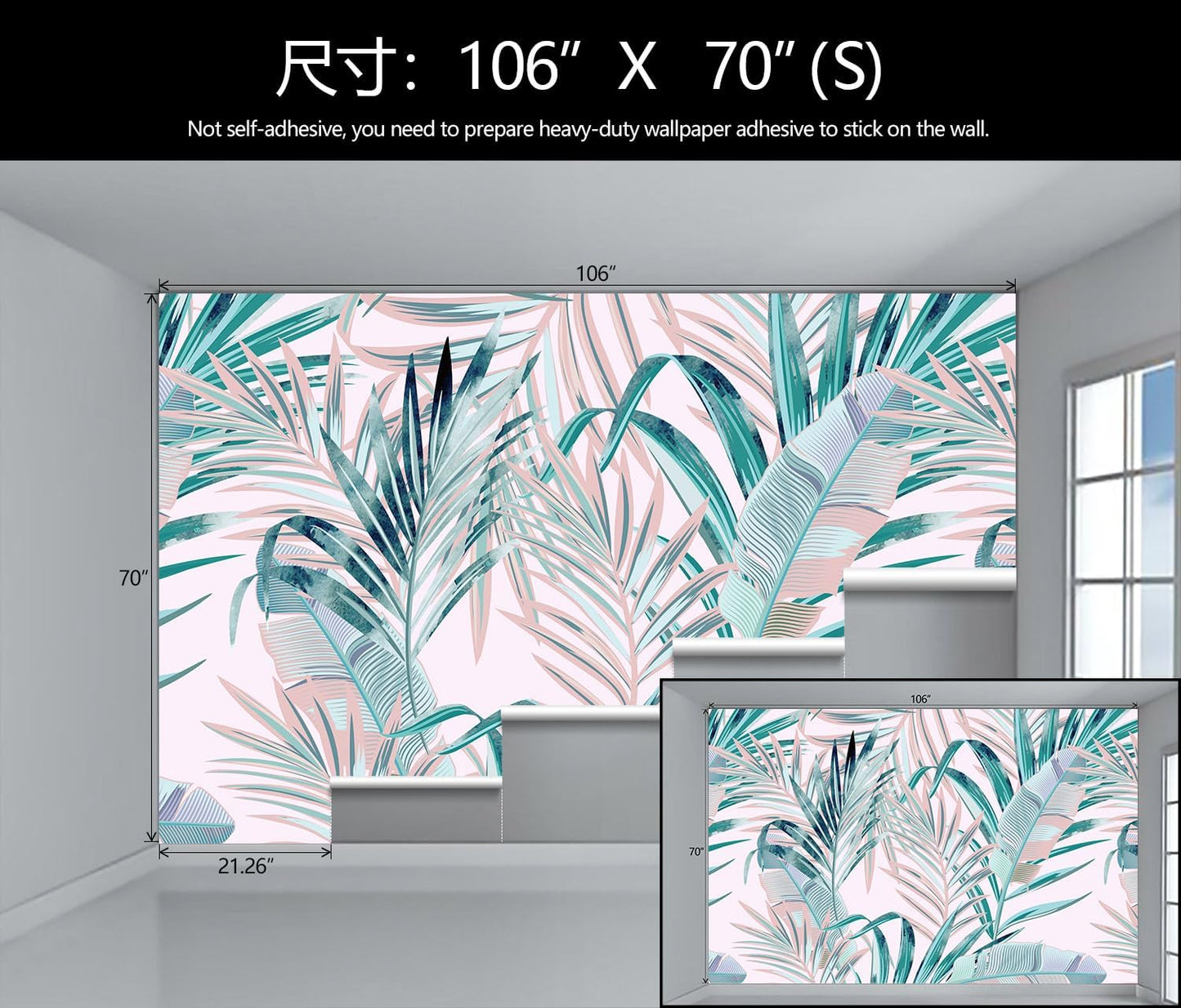 Tropical Pink Palm Leaf Wallpaper Girls Bedroom Colorful Plant Leaves Wall Mural Living Room (Not Peel and Stick)