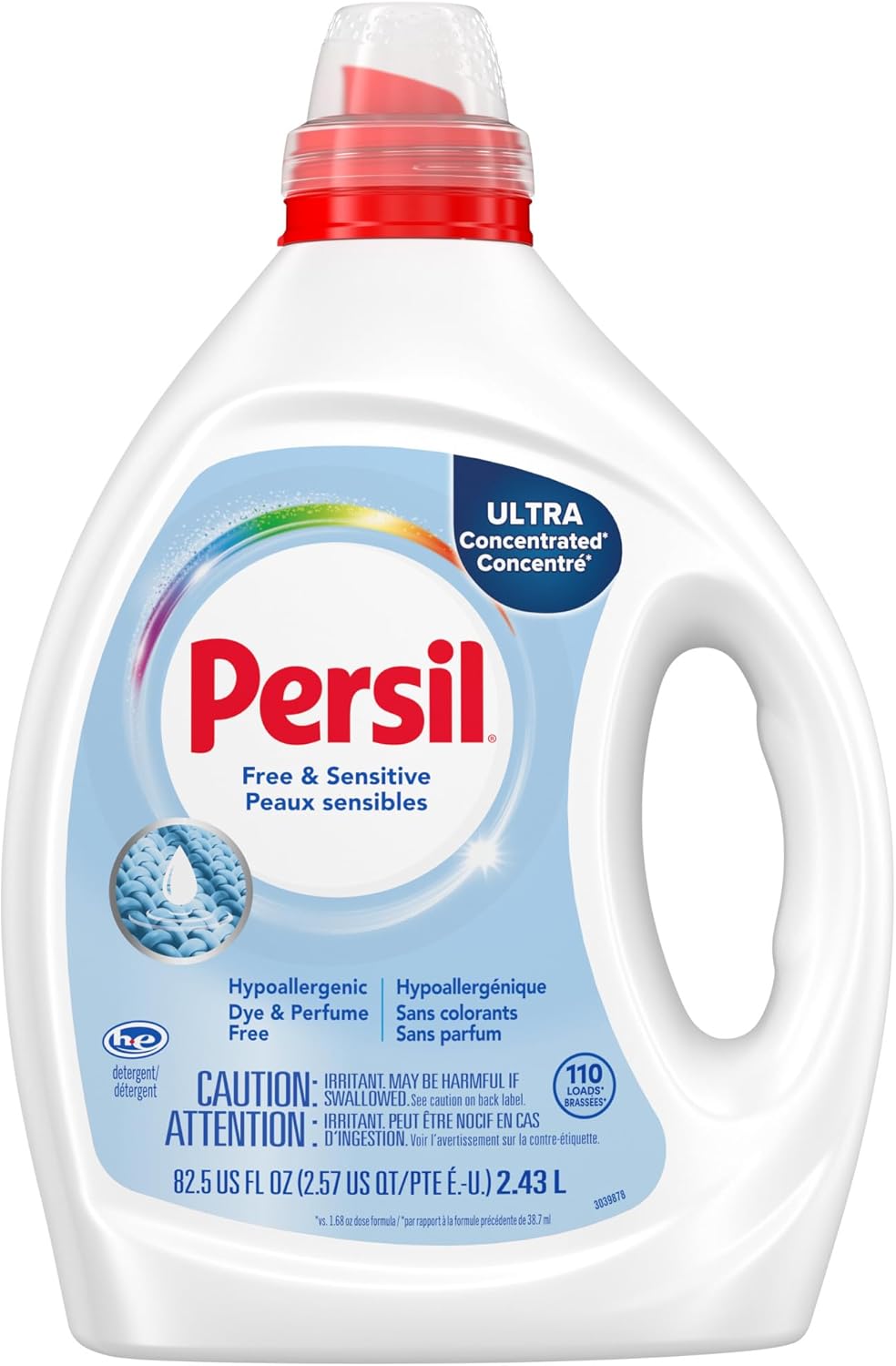 Persil Free & Sensitive Liquid Laundry Detergent, Unscented and Hypoallergenic for Sensitive Skin, 2X Concentrated, 82.5 fl oz, 110 Loads