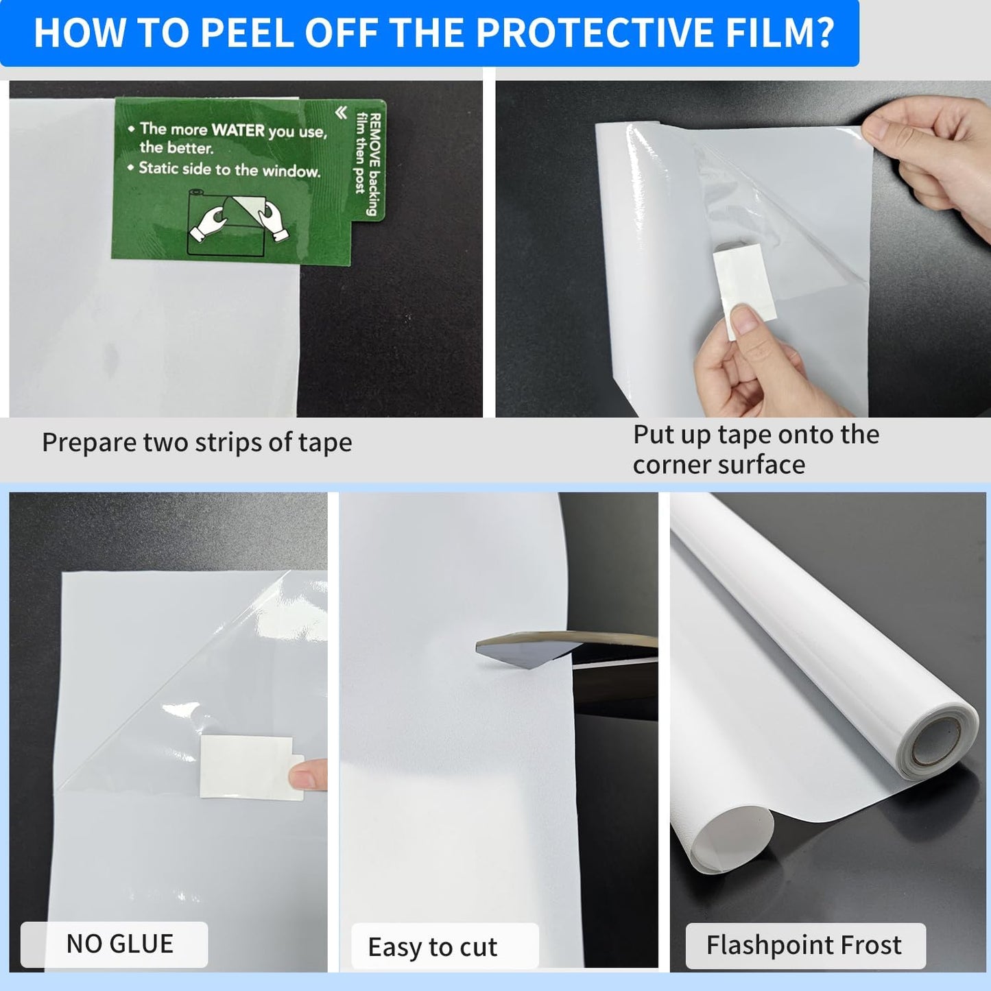 Window Privacy Film with Installation Tools, Static Cling, Anti UV, Heat Control, Ideal for Home Shower Office Glass Door (White Frosted, 17.5X118.1Inch)