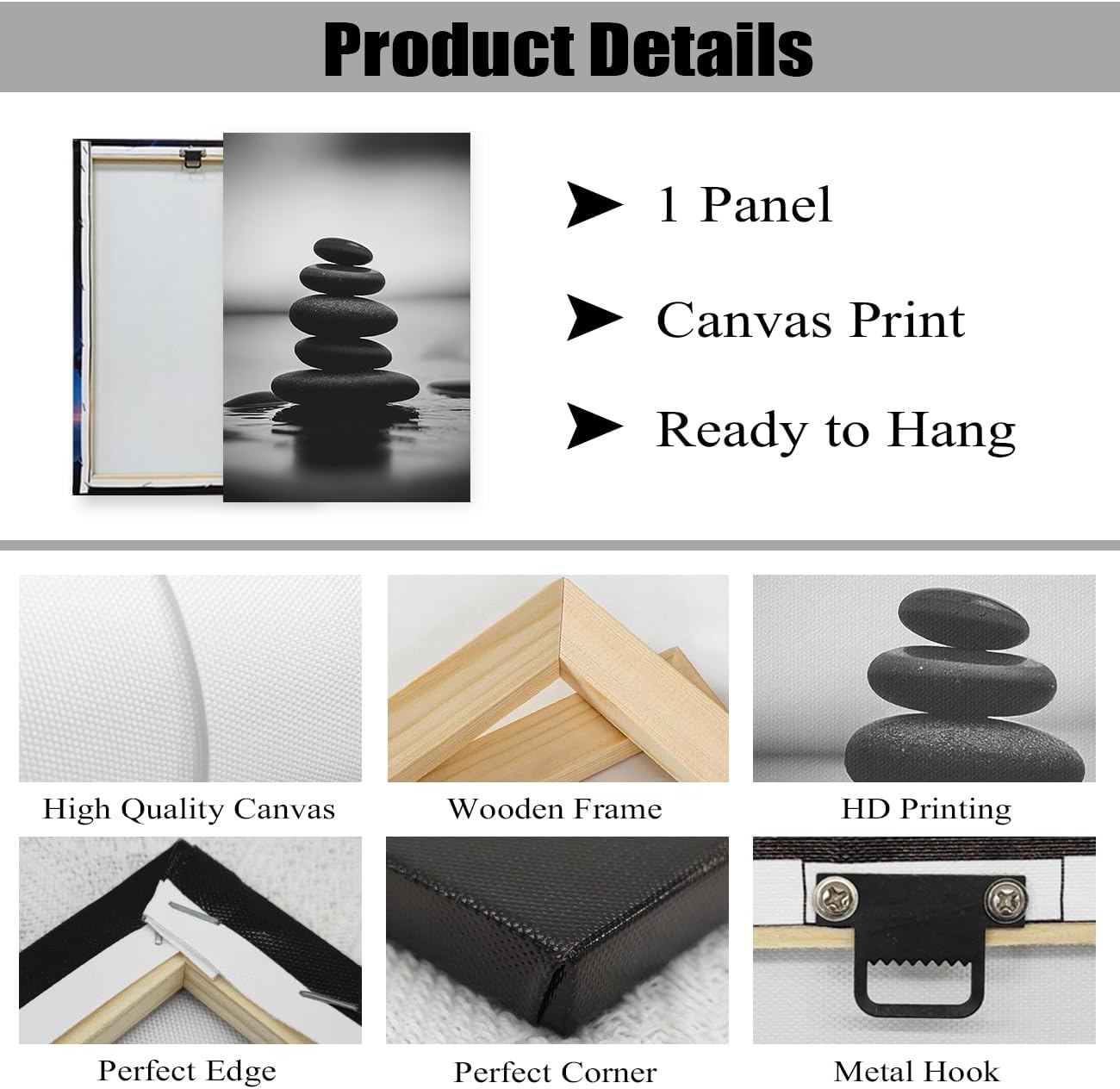 DOARTDO Zen Canvas Wall Art Black and White Zen Stone Picture Print Meditation Relax Spirit Spa Room Bathroom Decor Frame (20.00" x 30.00", Zen Stone - 3)