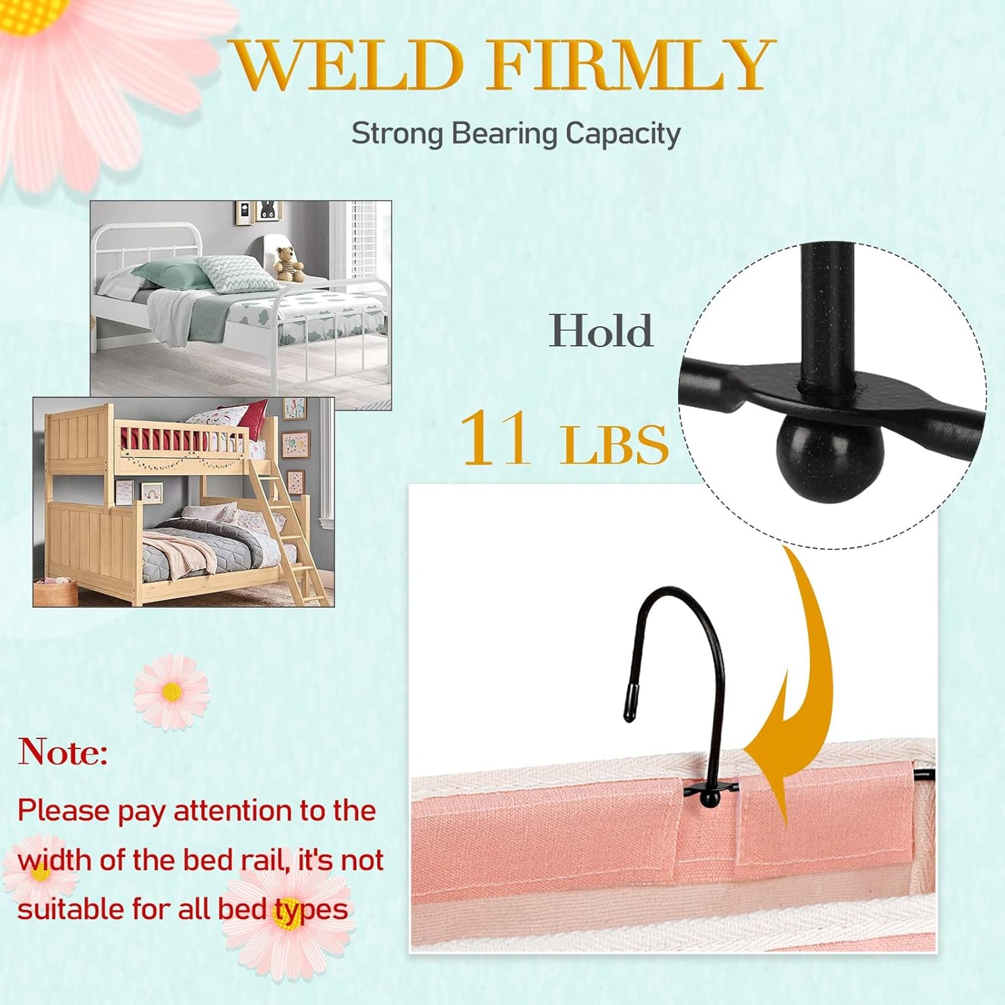 Bedside Storage Caddy/Bedside Hanging Storage Bag for Headboards Bunk Beds Dorm Rooms Book Phone Magazine Holder (2PC Light Pink)