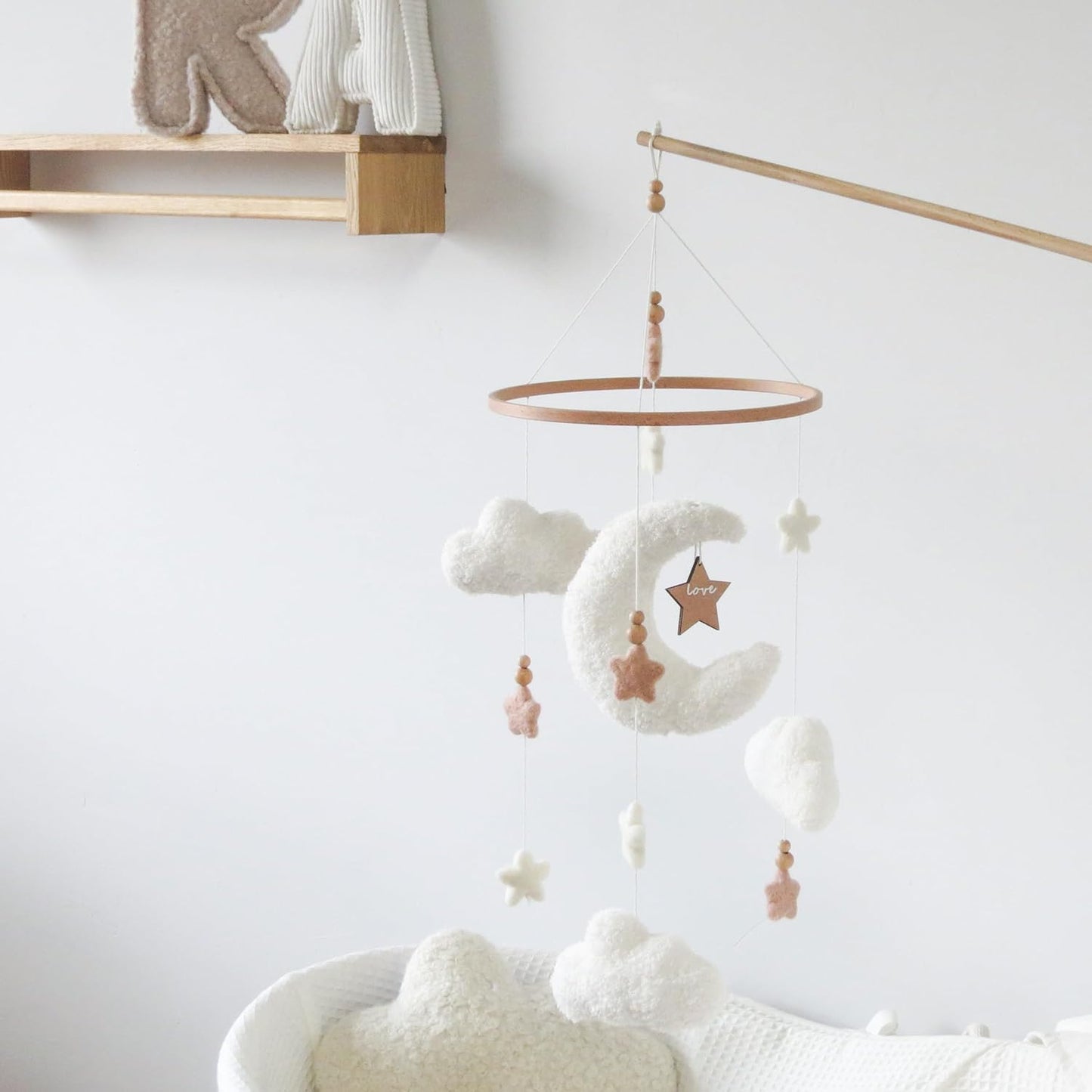 Cloud Moon Crib Mobile Cloud Baby Mobile for Crib Neutral Boho Clouds and Stars Moon Mobile Boucle Mobile, coffee 3