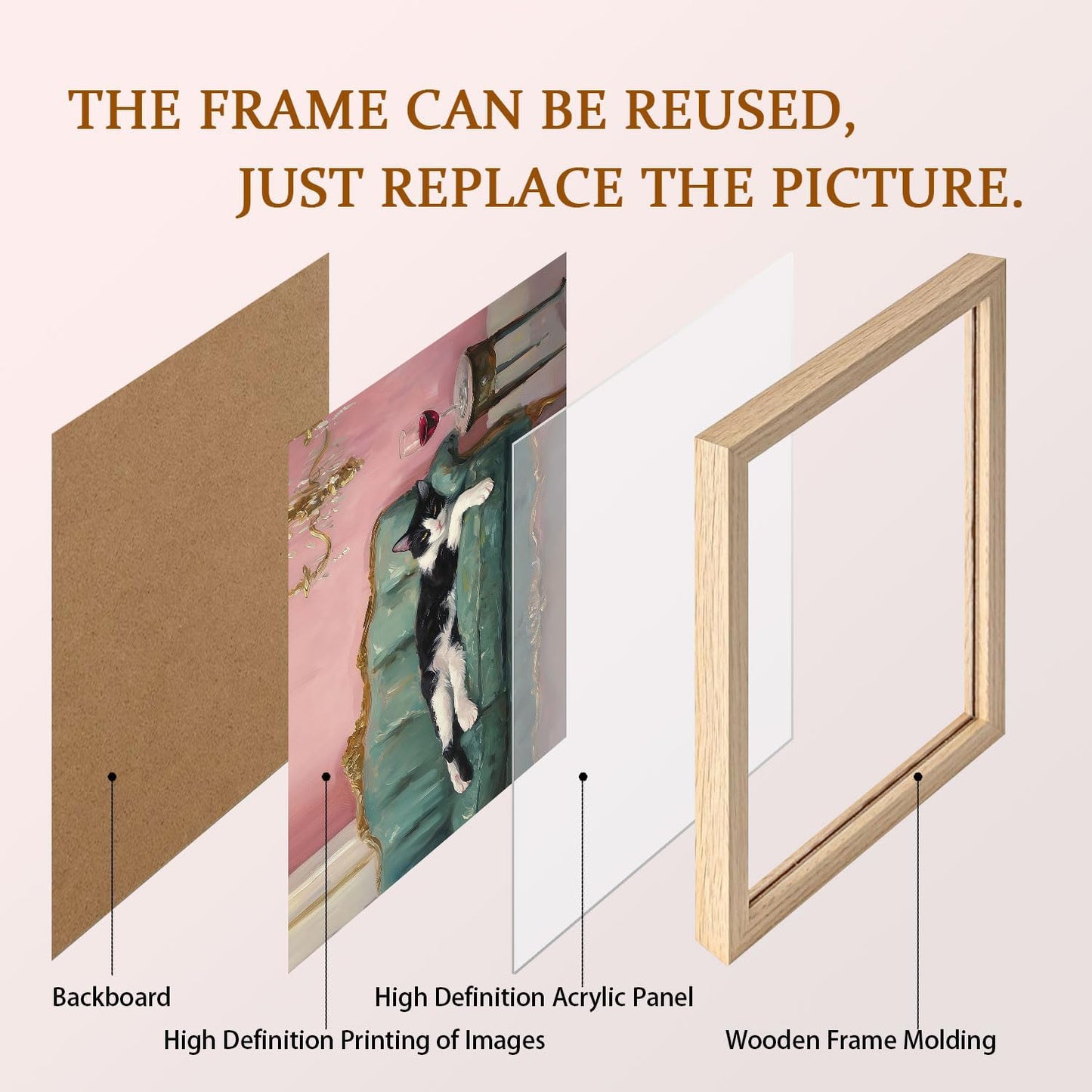 Wooden Framed Black And White Cat Wall Art Modern Style Canvas Print Lazy Persian Cat Poster Picture Decoration Painting Gallery Style Artwork Suitable For Living Room Bedroom Decoration 12x16 Inch