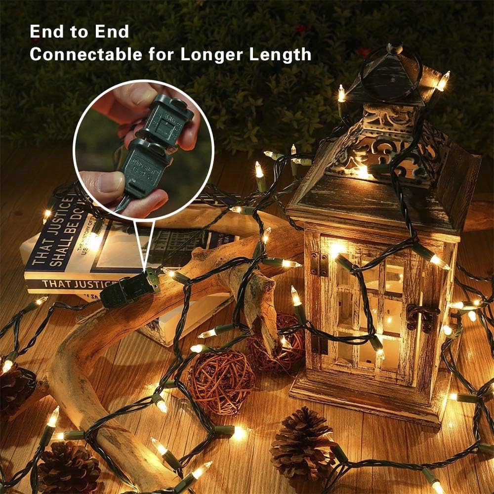 Hopolon 2-Pack 13ft 50-Count Warm White & Clear Green Christmas Lights - Connectable 120V UL Incandescent Mini Lights for Weddings, Bedrooms, Porches