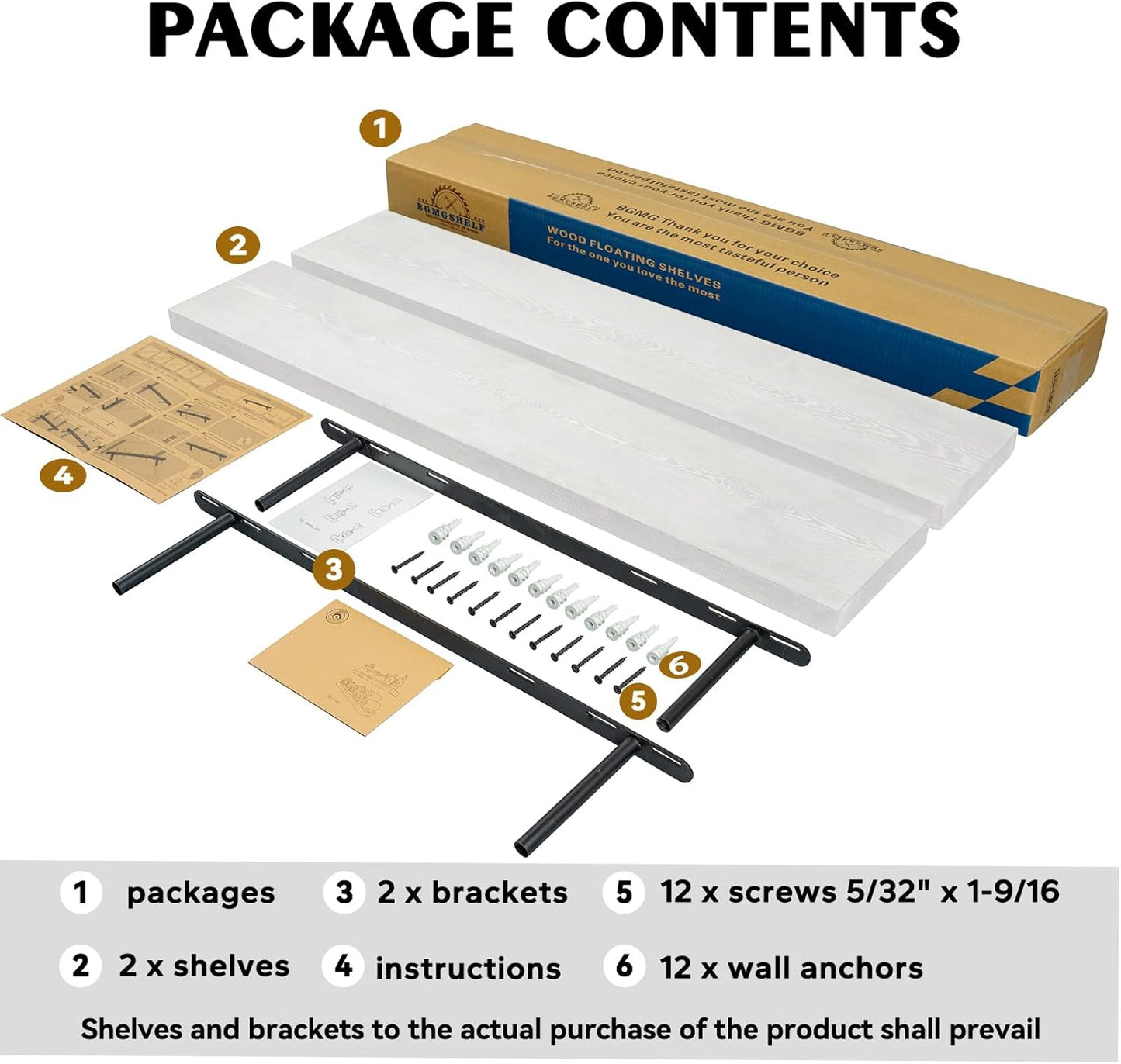 BGMG Wood Floating Shelves 36 inch Long, Wide Rustic Wooden Wall Shelves for Bathroom Living Room Bedroom Kitchen Farmhouse Set of 2-36x6.7x1.25 inch-White