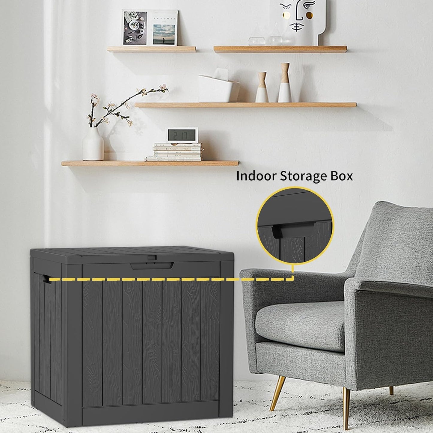 36 Gallon Outdoor Deck Box,Storage Lockable Waterproof Patio Furniture,Garden Tools,Cushions,Pool Accessories Outside Storage Resin Box(Black)